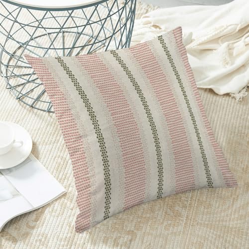 Boho Pillow Covers 16x16 Set of 2 Sage Green Pink Stripe Polka Dot Throw Pillow Covers Outdoor Decoration Modern Abstract Decorative Pillowcase Farmhouse Linen Cushion Case Decor for Sofa Couch - color: Boho-sage Green-pink, size: 16" x 16" (Pack of 2)