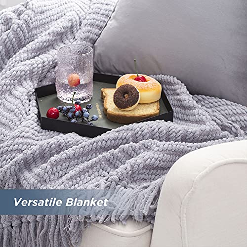 Bedsure Throw Blankets for Couch - Textured Chunky Knit Woven Chenille Blanket - Super Soft, Warm Decorative Boho Throw with Tassels for Bed, Sofa and Living Room Decor, Grey, 50x60 Inches - color: 10 - Grey