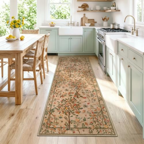 Morebes Boho Floral Runner Rug Non Slip, Washable Flower Long Bathroom Rugs Runner 2x6, Soft Botanical Flower Birds Indoor Throw Carpet for Entryway Hallway Bedroom Laundry Room, Brown - color: Brown, size: 2' x 6' (Rectangular)