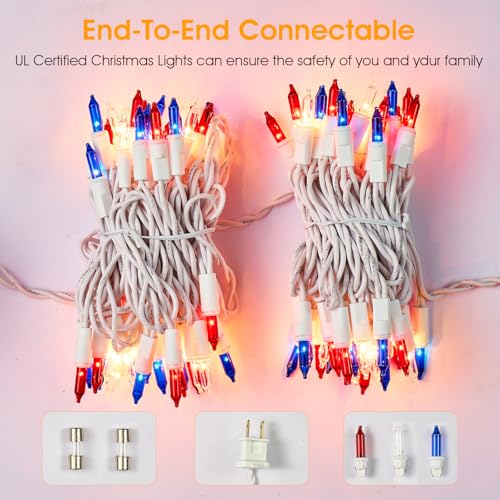Christmas Lights,100 Count Red White and Blue Mini String Lights with White Wire,4th of July Patriotic Decorations Lights 21ft UL Certified Tree String Lights for Indoor Outdoor Christmas Decoration - color: Red White Bule