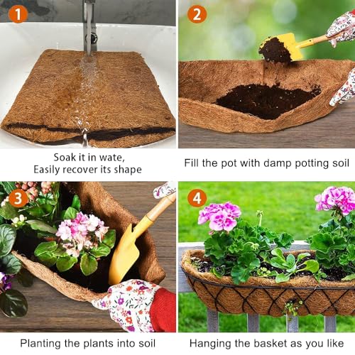 3Pcs 24“ Coco Liners for Planters, Pre-Formed Trough Coconut Fiber Liner Replacement for Window Box, Fence Flower Baskets, Garden Flower Pot (24 inch 3PCS) - size: 24 inch 3PCS