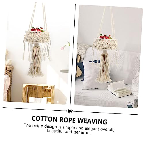 Toddmomy Bohemian Woven Storage Basket for Home Decor Round Cotton Rope Hanging Plant Container White Color Decorative Basket for Indoor Plants and Organizing