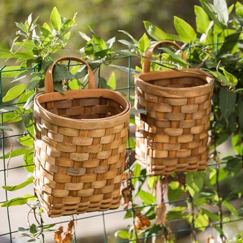 Cabilock Handwoven Wicker Hanging Basket 9.84X6.69X10.62In Rustic Wall Storage Planter for Kitchen Vegetables Fruits and Flower Display - color: Coffeex2pcs, size: 25X17X13.5CMx2pcs