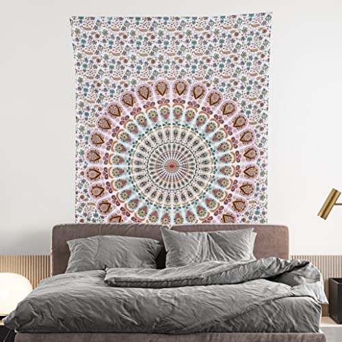 Bless International Handmade Indian hippie Bohemian Psychedelic Peacock Mandala Wall hanging College Dorm Beach Throws Table Cloth Bedding Tapestry (Floral Gold, Twin(54x72Inches)(140x185cms)) - color: Floral Gold, size: 72"L x 54"W