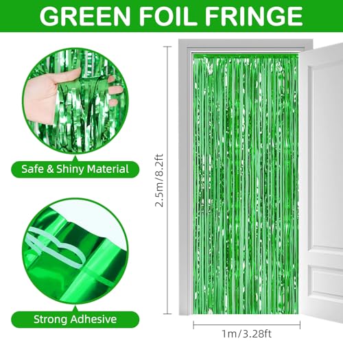 30 Pack Green Foil Fringe Curtain Backdrop, 3.3x8.2 Feet Metallic Tinsel Streamer Curtains Photo Booth Props for Birthday/Wedding/Bachelorette/Baby Shower/Christmas/New Year/Disco Party Decorations - color: Green