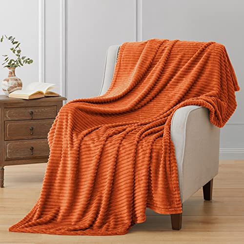 Vessia Flannel Fleece Throw Blanket(50X70 Inch, Orange), Lightweight Warm Cozy Soft Couch and Bed Blanket, Plush Microfiber Sofa Throw for All Season - color: Burnt Orange, size: 50x70 inch
