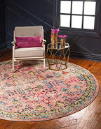 Rugs.com El Paso Collection Rug – 8 Ft Round Pink Medium Rug Perfect for Kitchens, Dining Rooms - color: Pink 2, size: 8' Round
