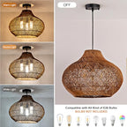 18.9IN Boho Rattan Chandelier 3-Lights Hand-Woven Rattan Pendant Light Farmhouse Wicker Dining Room Light Hanging Bamboo Pendant Light Fixture for Kitchen Island Living Room Hallway Reataurant - color: Brown-A