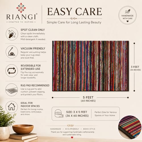 Chindi Rug 3x5, Boho Living Room Woven Braided Multicolor Area Rugs 3x5, Bohemian Colorful Recycled Cotton Rag Rugs for Farmhouse, Bedroom, Dining Room, Classroom, Hallway - size: 3' x 5' (Rectangular)