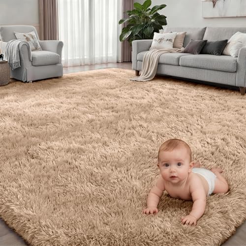 6x9 Area Rugs for Living Room Bedroom: Ultra Soft Fluffy Shag Rug Upgrade Non-Slip Non-Shedding Large Fuzzy Plush Carpet Indoor Floor Carpets for Kids Room Playroom Nursery Dorms Home Decor Beige - color: Beige, size: 6' x 9' (Rectangular)
