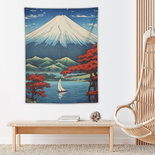 QEOPGNE Wall Tapestry for Bedroom Mount Fuji Mountain Landscape Lake Fall Leaves Japanese Painting Tapestry Wall Decor for Bedroom Aesthetic Wall Art Living Room Decor for Men And Woman 30"x40" - color: Style2, size: 40L" x 30W"