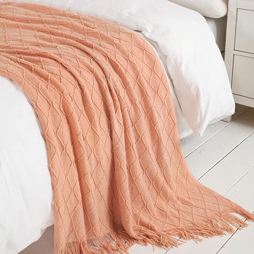 BOURINA Orange Throw Blanket 50 x90 Inches Throw Textured Solid Soft Sofa Throw Bed Runner Couch Cover Knitted Decorative Blanket Bed Runner - color: Coral, size: 50"x90"