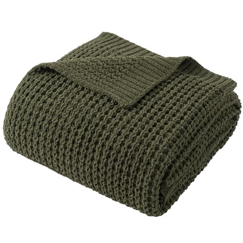 Bunnikins & Clover Olive Green Throw Blanket for Couch, Waffle Knit Blanket Throw, Super Soft Warm Dark Green Throw Blanket for Home Decor,Sofa and Living Room, 50"x60" - color: Olive Green, size: 50"x60"