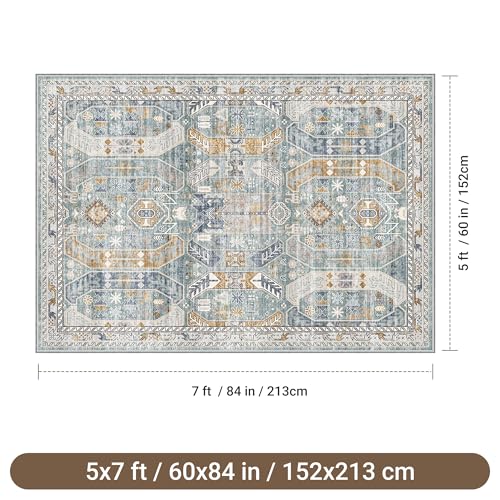 befbee 5x7 Area Rugs for Living Room,Stain Resistant Washable Rug,Non-Slip Backing Carpets for Bedroom,Kitchen,Printed Vintage Home Decor Rug (Blue/Gold, 5'x7') - color: Blue/Gold, size: 5' x 7' (Rectangular)