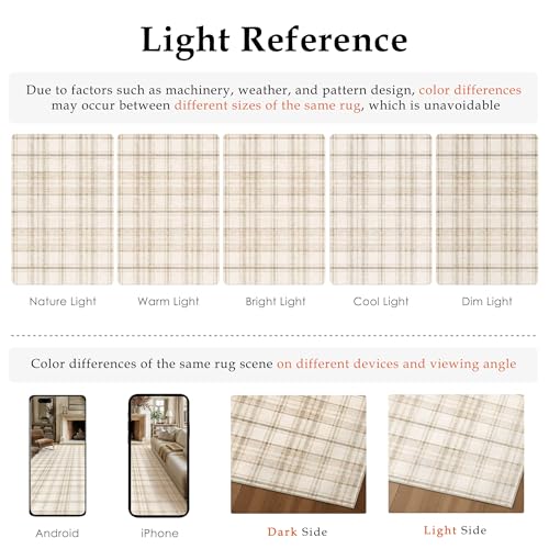 2x6 Beige Runner Rug for Kitchen Machine Washable Low Pile Checkered Carpet Modern Accent Soft Non Slip Rug for Bathroom Bedroom Nursery Indoor - color: Beige, size: 2' x 6' (Runner)