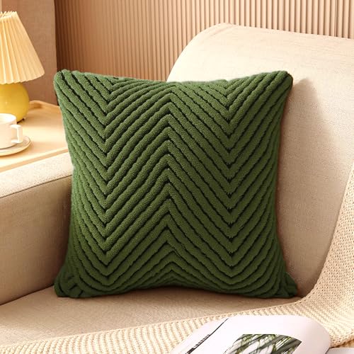 Flannel Pillow Covers Decorative Square Cushion Covers Modern Ripple Pattern Soft Sofa Pillowcases for Living Room - color: Green02