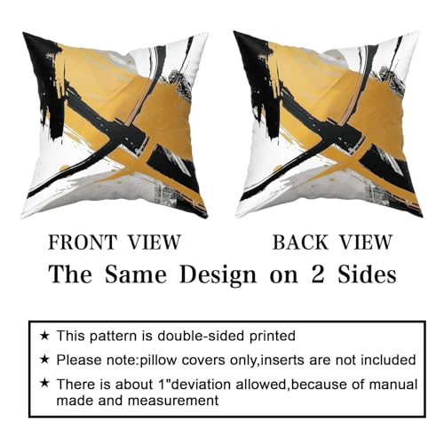 Black and Gold Throw Pillows for Couch Abstract Pillow Covers 16x16 Modern Striped Cushion Covers Black White and Gold Living Room Decor Sofa Bed Decorative Pillows Cases Set of 4 - color: Blackgold, size: 16" x 16" (Pack of 4)