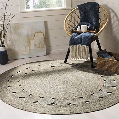 SAFAVIEH Area Rug 4' Round - Natural Fiber Collection - Grey, Handmade Jute, Boho Farmhouse Braided Design (NF364C) - color: Grey, size: 4' (Round)