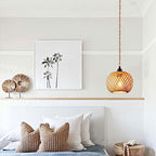 Boho Plug in Pendant Light Wicker Rattan Hanging Lights with 15ft Hemp Rope Cord MINI Bamboo Lampshade Wall Lighting Fixture Swag Lamp for Kitchen Island Farmhouse Living Dining Room Bedroom