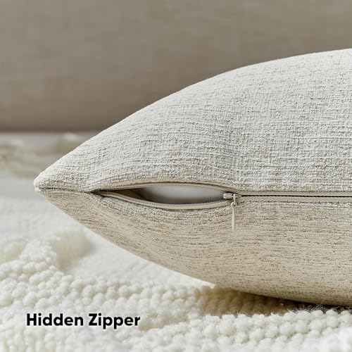 FUTEI Pack of 2 Chenille Decorative Throw Pillow Covers 22x22 Inch,Soft Cozy Faux Linen Textured Cushion Case,Farmhouse Home Decor for Couch Living Room,Natural Linen - color: Natural Linen, size: 22" x 22" (Pack of 2)