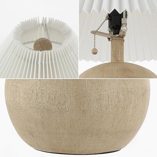 JONATHAN Y 17.25" Beige Wood Finish/White Sphere Table Lamp, Mid-Century Bedside Nightstand with Beige Pleated Linen Shade, Scandinavian Coastal Style, LED Bulb Included (JYL1145B) - color: Beige Wood Finish