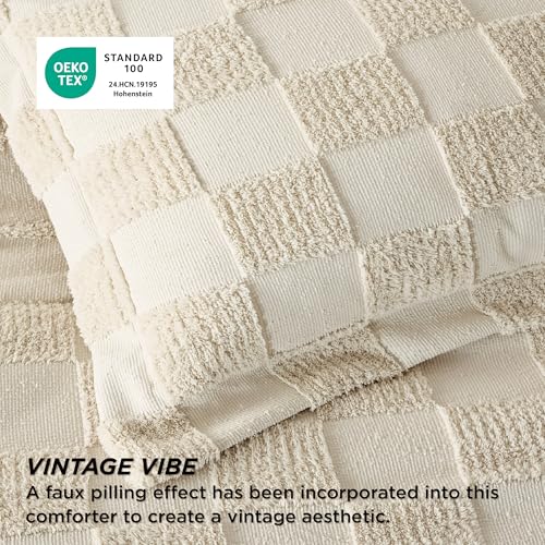 Bedsure Queen Size Comforter Set Olive Green, Boho Tufted Bed Set, Checkered Farmhouse-Style Distressed Vintage Bedding, 3 Pieces, 1 Plaid Geometric Comforter and 2 Pillow Shams - color: 02 - Olive Green - Tufted Checkboard, size: Queen
