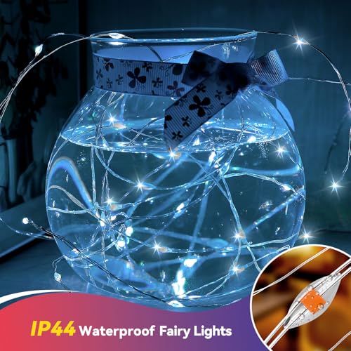 LitHome 6 Pack Cool White Fairy Lights Battery Operated, 20 FT 60 LED Twinkle Lights Battery Operated 2 Modes, Waterproof Led Fairy String Light for Indoor Outdoor Christmas Wedding Bedroom Decor - color: White, size: 6 Pack
