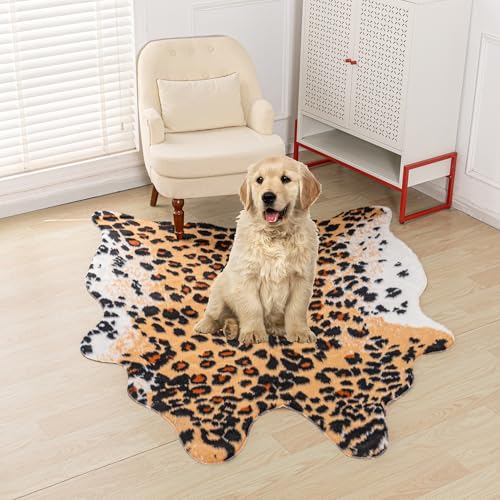 Huichenxing2021FURSTORE Leopard Print Rug, Cheetah Rug 5.3ft x 6.7ft Large Faux Cowhide Skin Mat Animal Print Area Rugs for Living Room Bedroom Nursery Home Office Brown - color: Brown Leopard 78.7"l X 63" W