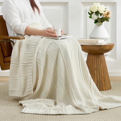Amélie Home Premium Chenille Throw Blanket, Soft Cozy Moss Stitch Knit Blanket for Couch, Sofa, Chair, Home Decor, Cream White 50"x60" - color: Cream White, size: 50" X 60"