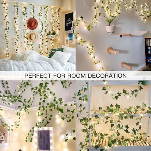 suddus Vine with Fairy Lights Plug in, 33ft 100 LED Ivy String Lights Connectable with Remote, Leaf Light for Bedroom, Room, Wall, Garden, Party, Wedding Dorm Decor (Warm White) - color: IVY, size: 100 LED-Plug-Clear Wire