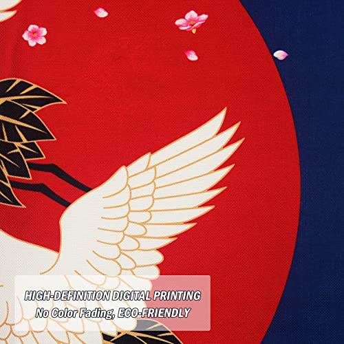 LIGICKY Noren Doorway Curtain Japanese Style White Cranes Red Sun Cherryblossom Printed Cotton Linen Window Treatment Door Tapestry for Home Decoration 33.5" Width x 59" Long - color: Navy Blue, size: 33.5"W x 59"L (Pack of 1)