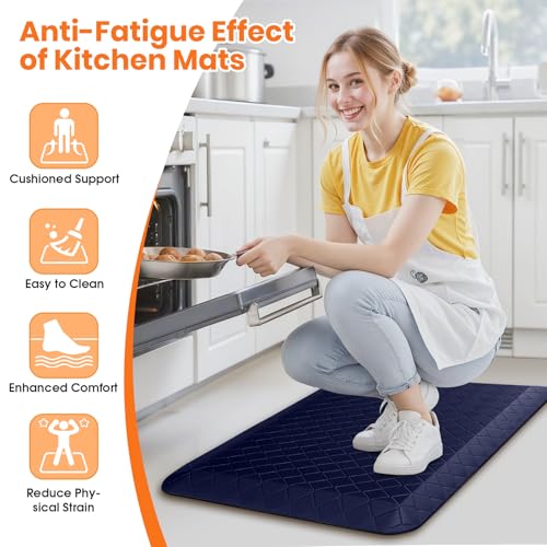 4/5 Inch Extra Thick Kitchen Mats for Floor,Non Slip Anti Fatigue Kitchen Rugs,Waterproof Stain Resistant Sink Mat,Cushioned Standing and Comfort Mats for Office (17"x24" Blue) - color: Blue, size: 24"L x 17"W x 0.8"Th