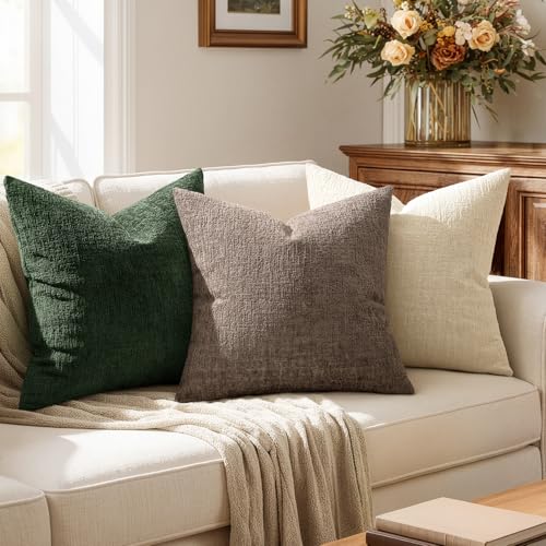 MIULEE Decorative Throw Pillow Covers 18x18 Pack of 2 Taupe Couch Pillow Covers Soft Cozy Textured Chenille Pillowcases for Home Decor Sofa Living Room Cushion Bedroom - color: Taupe, size: 18" x 18" (Pack of 2)