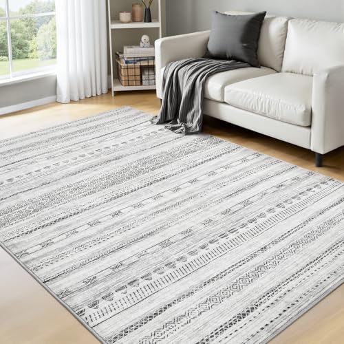 4x6 Area Rugs for Living Room Machine Washable Rug Distressed Indoor Carpet Neutral Moroccan Boho Rug Ultra Soft Area Rug for Bedroom Dining Room Playroom Office, Black - color: Black, size: 4' x 6' (Rectangular)