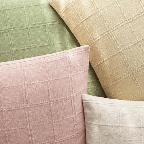 Foindtower Set of 1 Decorative Linen Check Throw Pillow Cover Neutral Farmhouse Vintage Cushion Cover Modern Coastal Boho Accent Home Decor for Sofa Chair Couch Bed Living Room,16×16 Inch,Light Pink - color: Light Pink, size: 16" x 16" (Pack of 1)