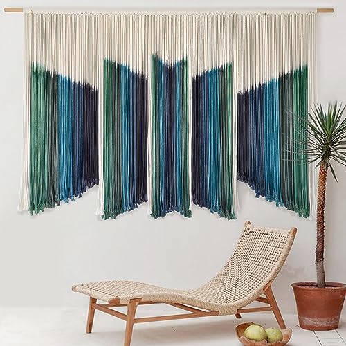 IOWER Macrame Wall Hanging Dip-Dyed 59" Wx37 L Craftsmanship Fiber Yarn Wall Art Boho Macrame Wall Decor - color: blue