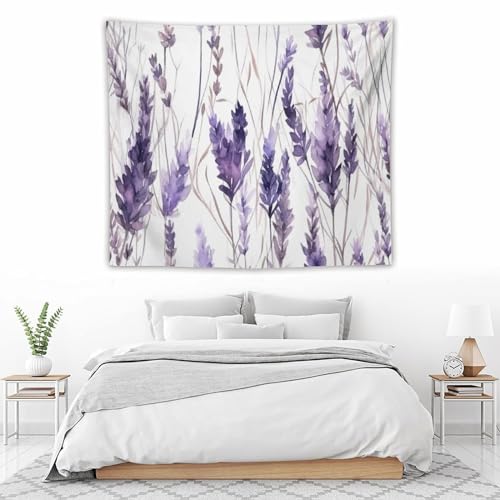 HZOHNAGO Lavender Flower Tapestry Watercolor Purple Floral Pattern Printed Wall Tapestry Wall Hanging for Bedroom Living Room Dorm 60" W x 50" H - color: Lavender-12, size: 60"L x 50"W