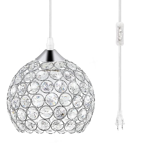 TISLYCO Plug-in Crystal Chandelier Lighting with Long Cord 13.12ft and On/Off Switch, Hanging Pendant Lights with Plug in Cord for Kitchen Island Bedroom Dining Room - color: 5.2"x6"-Elegant Plug in Hanging lights