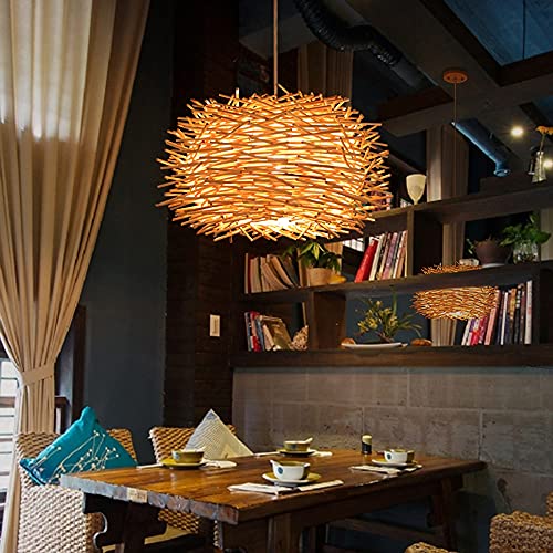 Hand-Woven Bamboo Pendant Light, Lantern Lamp Rattan Single Light Weaving Natural Wooden Ceiling Hanging Fixture with Adjustable Cord for Kitchen Dining Room Restaurant Farmhouse (Dome, Style 6, 40cm) - color: Dome, Style 6, 40cm