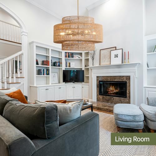 24” Boho Large Rattan Chandelier Light Fixture,6-Light Large Hand Woven Pendant Light Fixture Farmhouse Rustic Chandeliers for Kitchen Bedroom, Dining Room, Living Room, Hallway, Foyer - color: Brown, size: 24" 6-Light