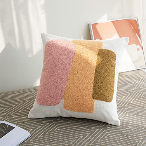 Modern Tufted Chic Pillowcase,Simple Soft Aesthetic Boho Throw Pillow Covers 18x18,Colorful Bohemian Embroidered Sham for Indoor Bed Home Living Room-1 Pcs(Pink Brown Peach) - color: Pink Brown Orange