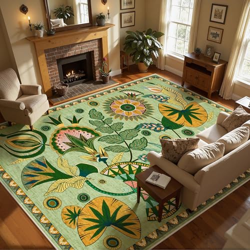 Joydeco Egypt Floral Boho 8x10 Area Rug for Living Room, Washable Sage Green Bedroom Dining Room Rug Non Slip, Vintage Large Indoor Throw Carpet for Playroom Nursery Dorm Classroom - color: Sage Green, size: 8' x 10' (Rectangular)