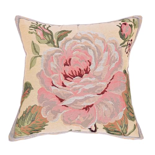 18x18 Tapestry Pillow Cover, Jacquard Woven Large Pink Rose on Beige, Vintage Shabby Chic Floral Throw Pillow Sham for Couch, Victorian Accent Cushion Case, Suede Backing (Vintage Cream & Dusty Rose) - color: Vintage Cream & Dusty Rose