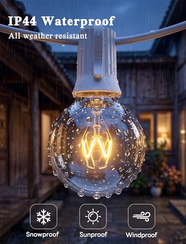 Abeja 25FT Outdoor White String Lights, G40 Globe Patio Lights with 27 Clear G40 Bulbs, Waterproof Hanging Outdoor Light for Backyard Porch Balcony Party Decor - White Wire - color: 25FT Amber White-White, size: 25FT