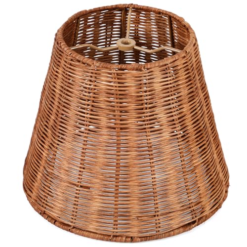 1 Pack Natural Rattan Spider Boho Lamp Shade Handwoven Indonesian Rattan, Large Wicker Woven Lampshade for Table & Floor, Boho Decor (5.9" Top × 9.8" Bottom × 7.9" Slant,Frustum Shape) - size: 5.9" Top × 9.8" Bottom × 7.9" Slant