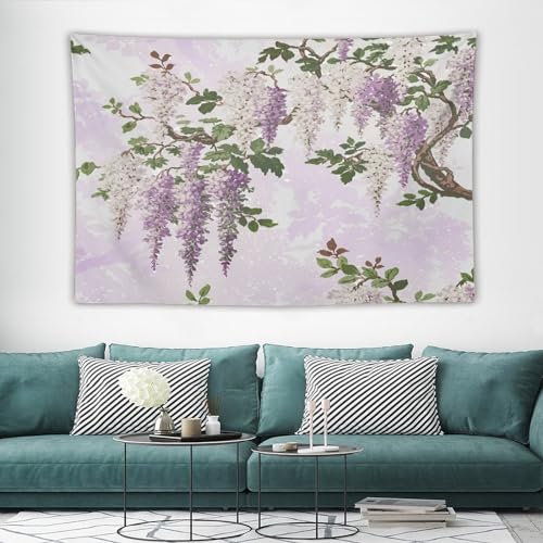 HZOHNAGO Lavender Flower Tapestry Fantasy Purple Floral Green Leaves Botanical Pattern Printed Wall Tapestry Wall Hanging for Bedroom Living Room Dorm 90" W x 60" H - color: Lavender-1, size: 90"L x 60"W