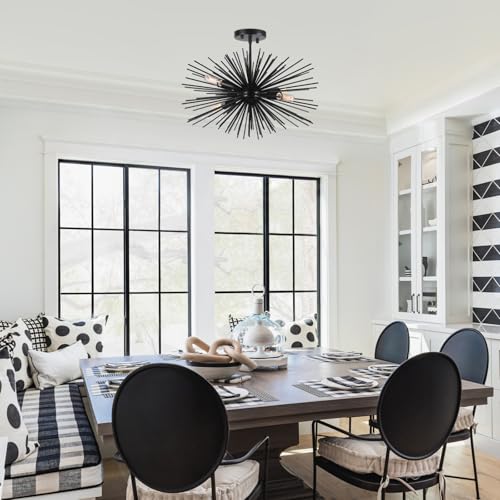 20in Black Sputnik Ceiling Light Fixtures Over Table 4-Lights Starburst Sputnik Chandelier Modern Solid Metal Semi Flush Mount Ceiling Light for Bedroom, Kitchen, Hallway, Laundry Room, E12 - color: Black 20" 4-Light