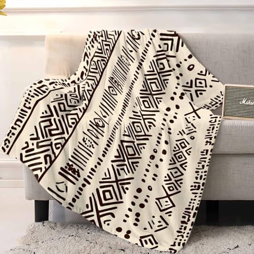 Boho Beige Throw Blanket Fleece Blanket for Couch, Vintage Tribe African Texture Soft Microfiber Fuzzy Cozy Lightweight Blankets for Home Bed Sofa All Season 50 x 60 Inch - size: 50*60in