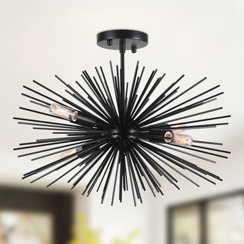 20in Black Sputnik Ceiling Light Fixtures Over Table 4-Lights Starburst Sputnik Chandelier Modern Solid Metal Semi Flush Mount Ceiling Light for Bedroom, Kitchen, Hallway, Laundry Room, E12 - color: Black 20" 4-Light