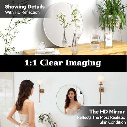 SCWF-GZ 20" Round Mirror Circle Wall Mounted Hanging or Against Wall Metal Frame Dressing Make-up Mirrors for Entryway Bedroom Bathroom Living Room 20 inch Silver - color: Silver, size: 20"L x 20"W
